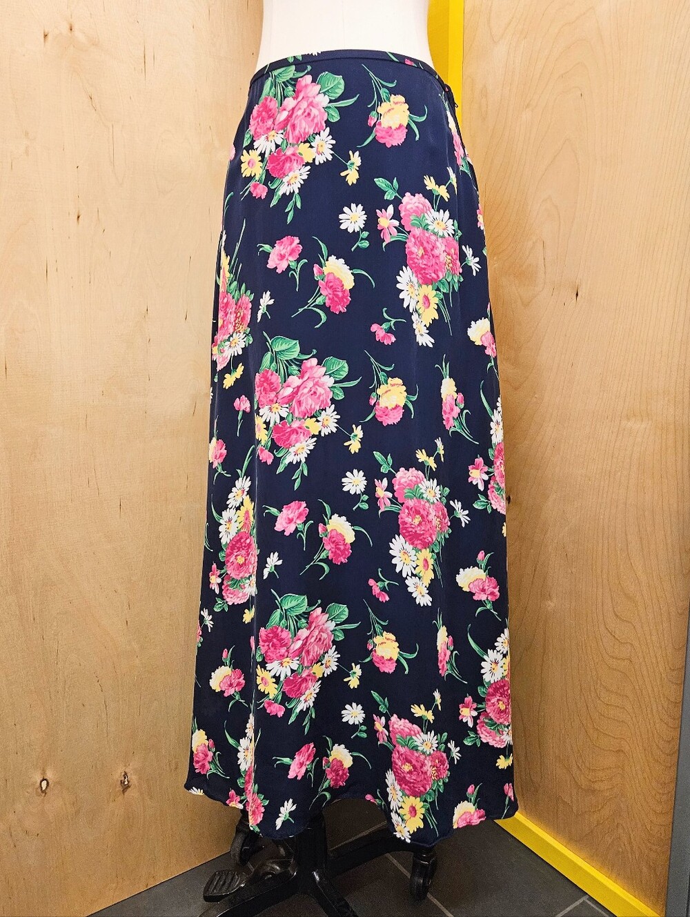 90s Ralph Lauren Navy Floral Silk Maxi Skirt